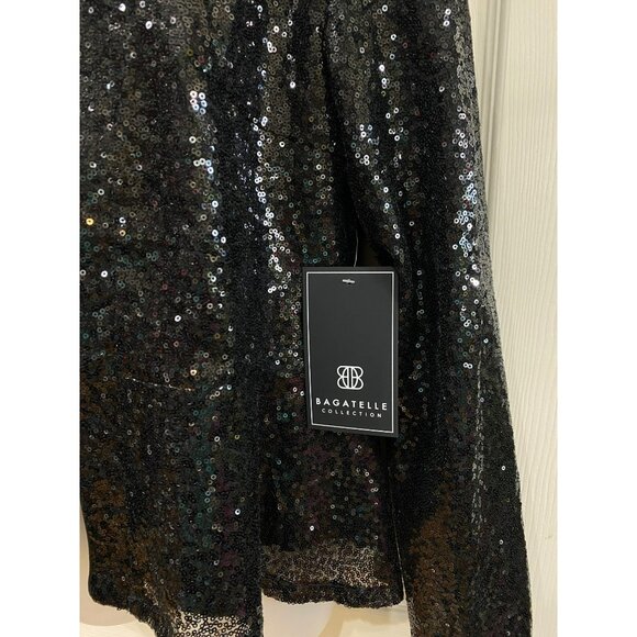 NWT Bagatelle Collection Black Sequin Open Front Blazer Jacket Lined Size M - Picture 6 of 9